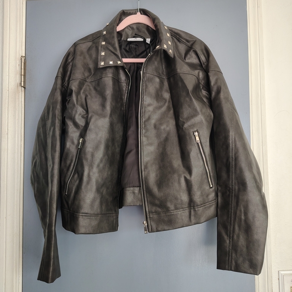 Daisy Street Jackets & Blazers - Women's Black Leather Jacket with Studded Collar